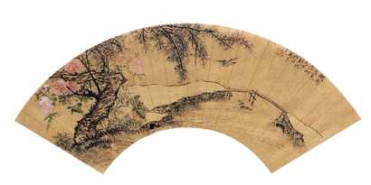 陆抑非 芙蓉溪柳图 扇轴